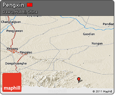 Shaded Relief Panoramic Map of Pengxin
