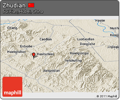 Shaded Relief Panoramic Map of Zhudian