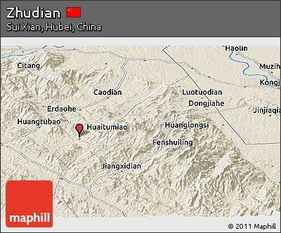 Shaded Relief Panoramic Map of Zhudian