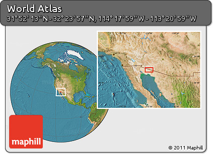 Satellite Location Map of the Area around 32° 8' 5" N, 113° 49' 29" W