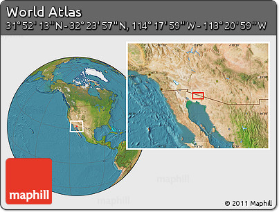 Satellite Location Map of the Area around 32° 8' 5" N, 113° 49' 29" W