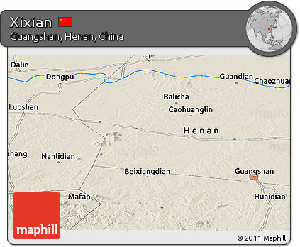 Shaded Relief Panoramic Map of Xixian