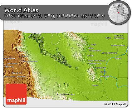 Physical 3D Map of the Area around 32° 8' 5" N, 115° 31' 30" W