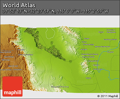 Physical 3D Map of the Area around 32° 8' 5" N, 115° 31' 30" W