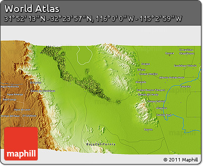 Physical 3D Map of the Area around 32° 8' 5" N, 115° 31' 30" W