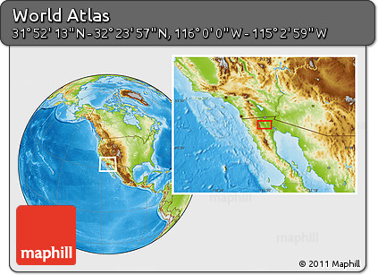 Physical Location Map of the Area around 32° 8' 5" N, 115° 31' 30" W