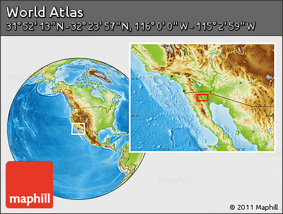 Physical Location Map of the Area around 32° 8' 5" N, 115° 31' 30" W