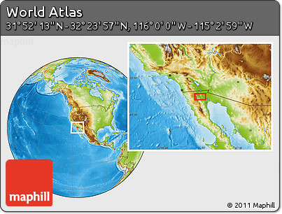 Physical Location Map of the Area around 32° 8' 5" N, 115° 31' 30" W