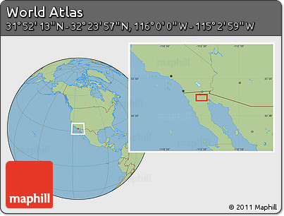Savanna Style Location Map of the Area around 32° 8' 5" N, 115° 31' 30" W