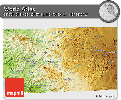 Physical 3D Map of the Area around 32° 8' 5" N, 116° 22' 30" W