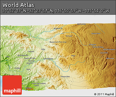 Physical 3D Map of the Area around 32° 8' 5" N, 116° 22' 30" W