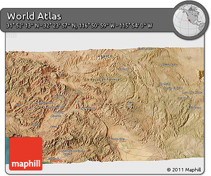 Satellite 3D Map of the Area around 32° 8' 5" N, 116° 22' 30" W