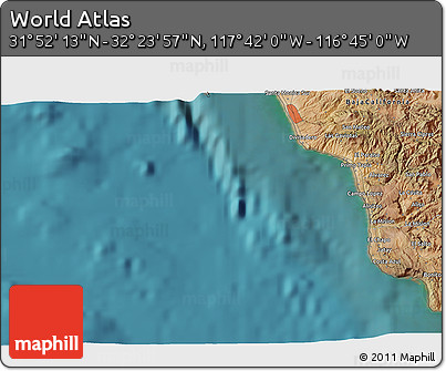 Satellite 3D Map of the Area around 32° 8' 5" N, 117° 13' 29" W