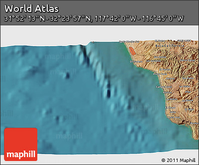 Satellite 3D Map of the Area around 32° 8' 5" N, 117° 13' 29" W