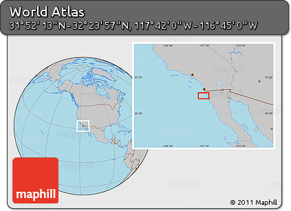 Gray Location Map of the Area around 32° 8' 5" N, 117° 13' 29" W