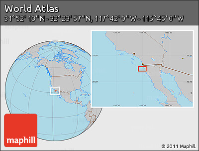 Gray Location Map of the Area around 32° 8' 5" N, 117° 13' 29" W