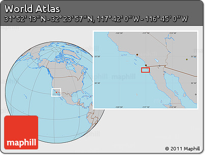 Gray Location Map of the Area around 32° 8' 5" N, 117° 13' 29" W