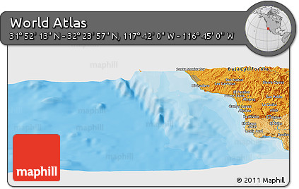 Political Panoramic Map of the Area around 32° 8' 5" N, 117° 13' 29" W
