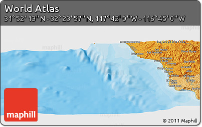 Political Panoramic Map of the Area around 32° 8' 5" N, 117° 13' 29" W