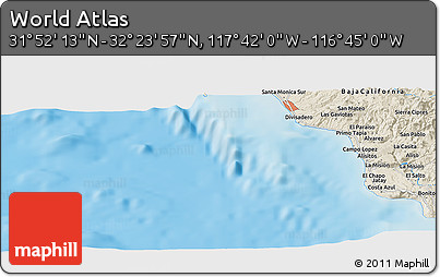 Shaded Relief Panoramic Map of the Area around 32° 8' 5" N, 117° 13' 29" W
