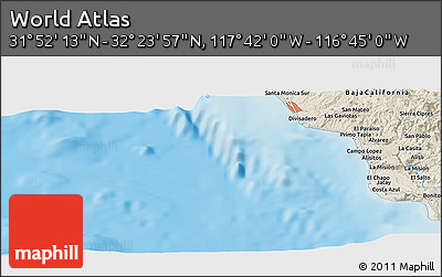 Shaded Relief Panoramic Map of the Area around 32° 8' 5" N, 117° 13' 29" W