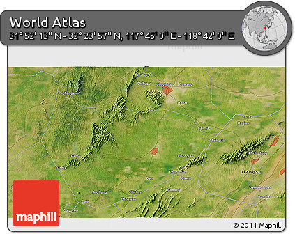 Satellite 3D Map of the Area around 32° 8' 5" N, 118° 13' 29" E