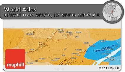 Political Panoramic Map of the Area around 32° 8' 5" N, 118° 13' 29" E