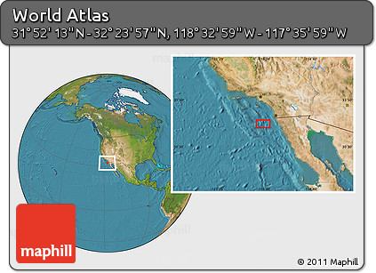Satellite Location Map of the Area around 32° 8' 5" N, 118° 4' 29" W