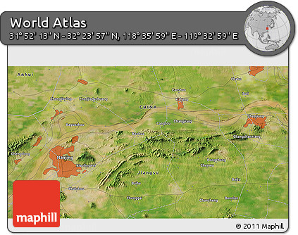 Satellite 3D Map of the Area around 32° 8' 5" N, 119° 4' 29" E