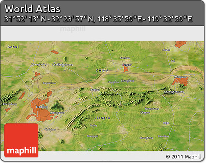 Satellite 3D Map of the Area around 32° 8' 5" N, 119° 4' 29" E