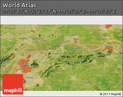 Satellite 3D Map of the Area around 32° 8' 5" N, 119° 4' 29" E