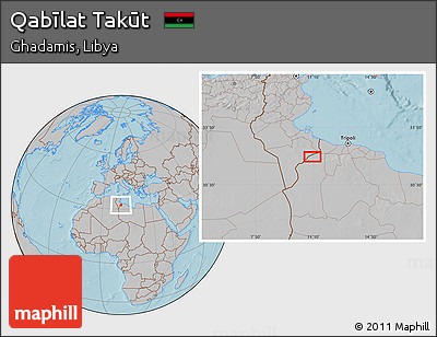 Gray Location Map of Qabīlat Takūt, hill shading
