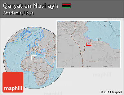 Gray Location Map of Qaryat An Nushayh, hill shading