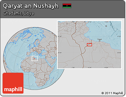 Gray Location Map of Qaryat An Nushayh, hill shading