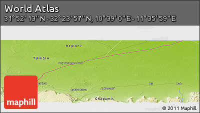 Physical Panoramic Map of the Area around 32° 8' 5" N, 11° 7' 30" E