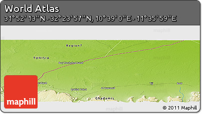 Physical Panoramic Map of the Area around 32° 8' 5" N, 11° 7' 30" E