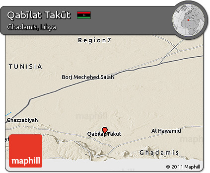 Shaded Relief Panoramic Map of Qabīlat Takūt