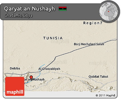 Shaded Relief Panoramic Map of Qaryat An Nushayh