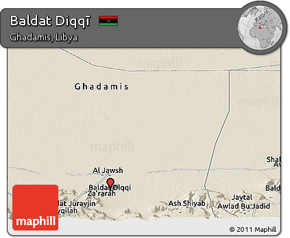 Shaded Relief Panoramic Map of Baldat Diqqī