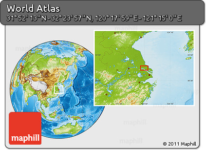 Physical Location Map of the Area around 32° 8' 5" N, 120° 46' 30" E