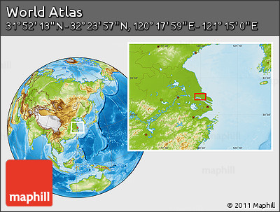 Physical Location Map of the Area around 32° 8' 5" N, 120° 46' 30" E
