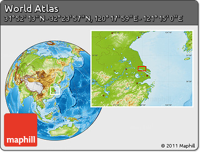 Physical Location Map of the Area around 32° 8' 5" N, 120° 46' 30" E