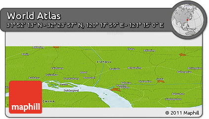 Physical Panoramic Map of the Area around 32° 8' 5" N, 120° 46' 30" E