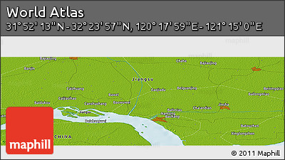 Physical Panoramic Map of the Area around 32° 8' 5" N, 120° 46' 30" E