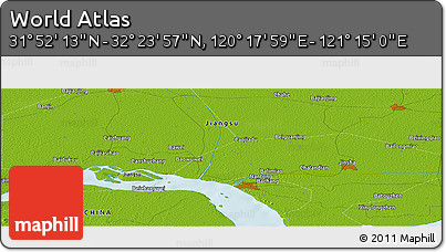 Physical Panoramic Map of the Area around 32° 8' 5" N, 120° 46' 30" E