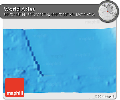 Shaded Relief 3D Map of the Area around 32° 8' 5" N, 120° 37' 30" W