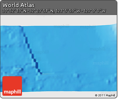 Shaded Relief 3D Map of the Area around 32° 8' 5" N, 120° 37' 30" W