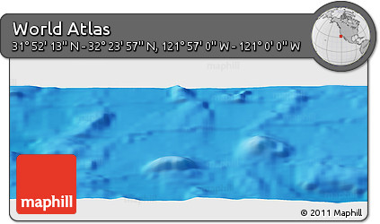 Physical Panoramic Map of the Area around 32° 8' 5" N, 121° 28' 29" W