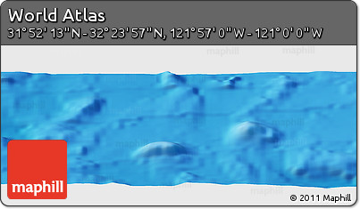Physical Panoramic Map of the Area around 32° 8' 5" N, 121° 28' 29" W