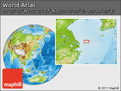 Physical Location Map of the Area around 32° 8' 5" N, 123° 19' 29" E